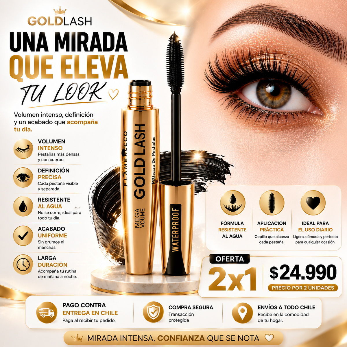 GoldLash | Mascara de pestaña Mas volumen Mas resistente